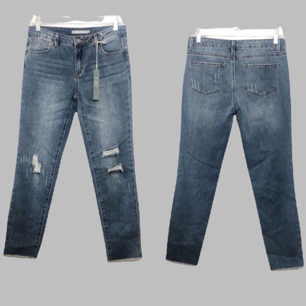 Tractr Jeans Distressed Blue Wash Raw Edge Straight Leg Size 14 - Picture 2 of 13